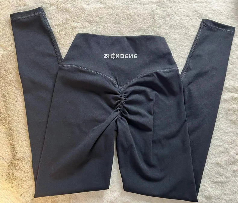 SHINBENE esculpir melocotón cintura alta V corte espalda gimnasio Fitness medias pantalones de Yoga ocultos Scrunch Butt deporte Leggings para mujeres