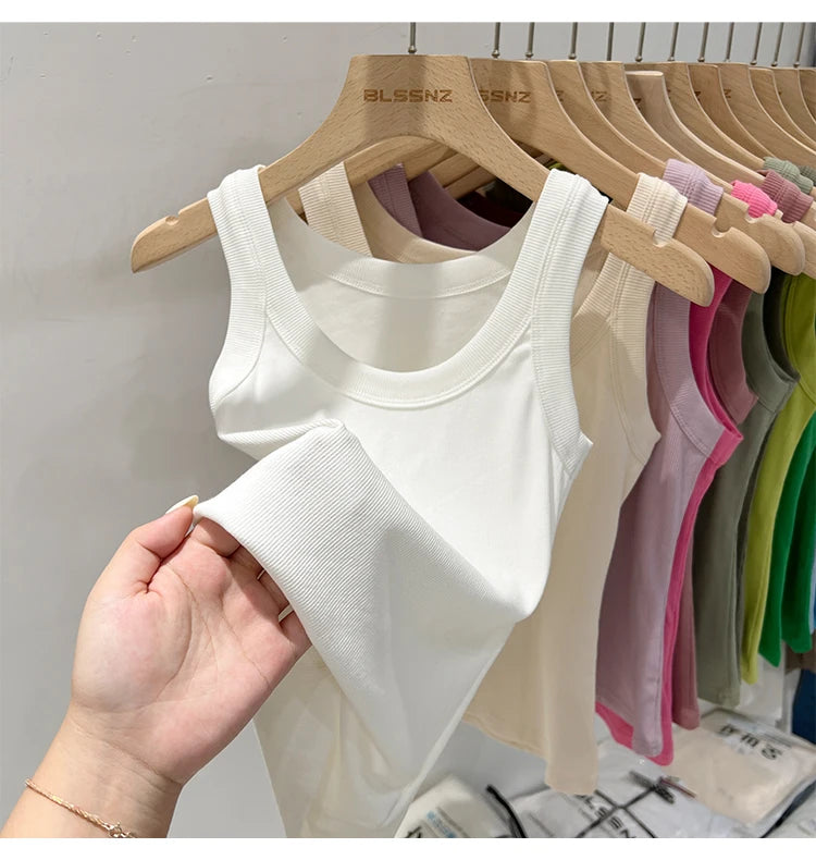 Zjaiss, camiseta sin mangas acanalada con cuello redondo liso para mujer, camisola para mujer, camiseta sin mangas elástica básica de verano 2025, camiseta sin mangas sólida con cuello redondo