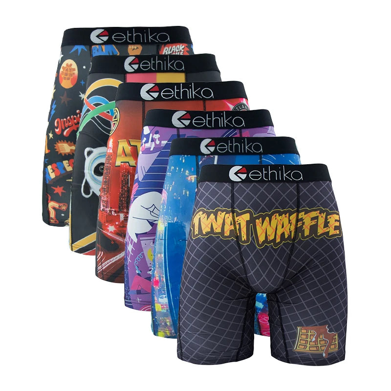 ETHIKA, 6 uds., ropa interior para hombre, Boxers transpirables para hombre, calzoncillos de natación de talla grande con estampado, bragas para hombre, bañadores, Boxershorts sexis para hombre