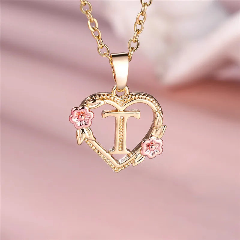 Collar con colgante de flor y letra de A-Z para mujer, Color oro amarillo, joyerÃa de boda, regalo para mujer