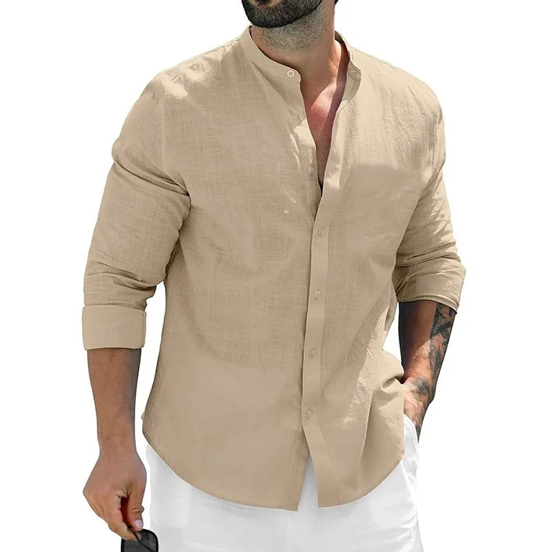 Camisas de manga larga de otoño para hombre, camisetas de negocios de algodón, ropa de calle transpirable de Color sólido, camisas con botones para hombre, camisa blanca