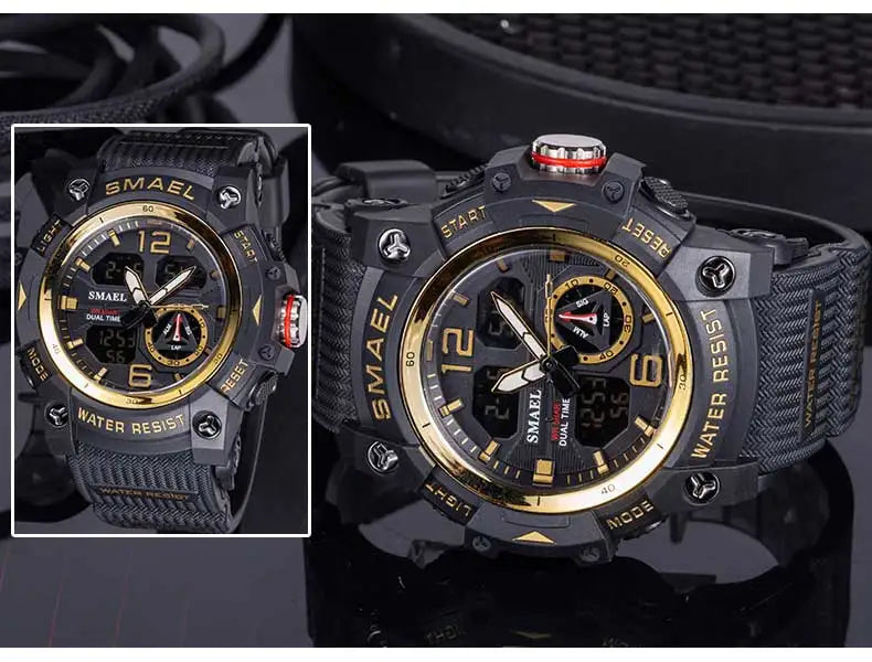 SMAEL-reloj deportivo militar para hombre, cronómetro con alarma, luz trasera Digital LED, pantalla de hora Dual, resistente al agua, 8007