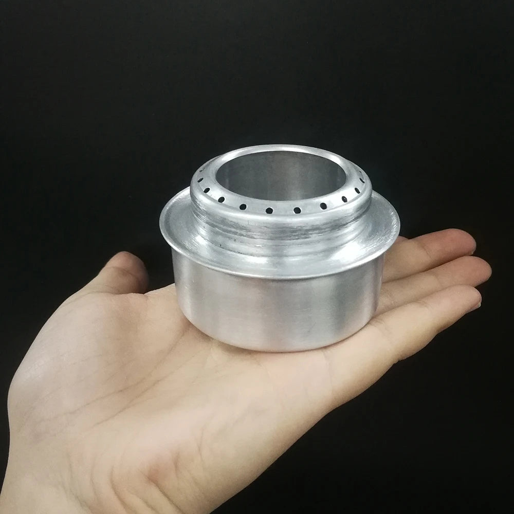 Mini estufa de Alcohol portátil de aleación de aluminio con tapa y soporte cruzado, Camping al aire libre, senderismo, mochilero
