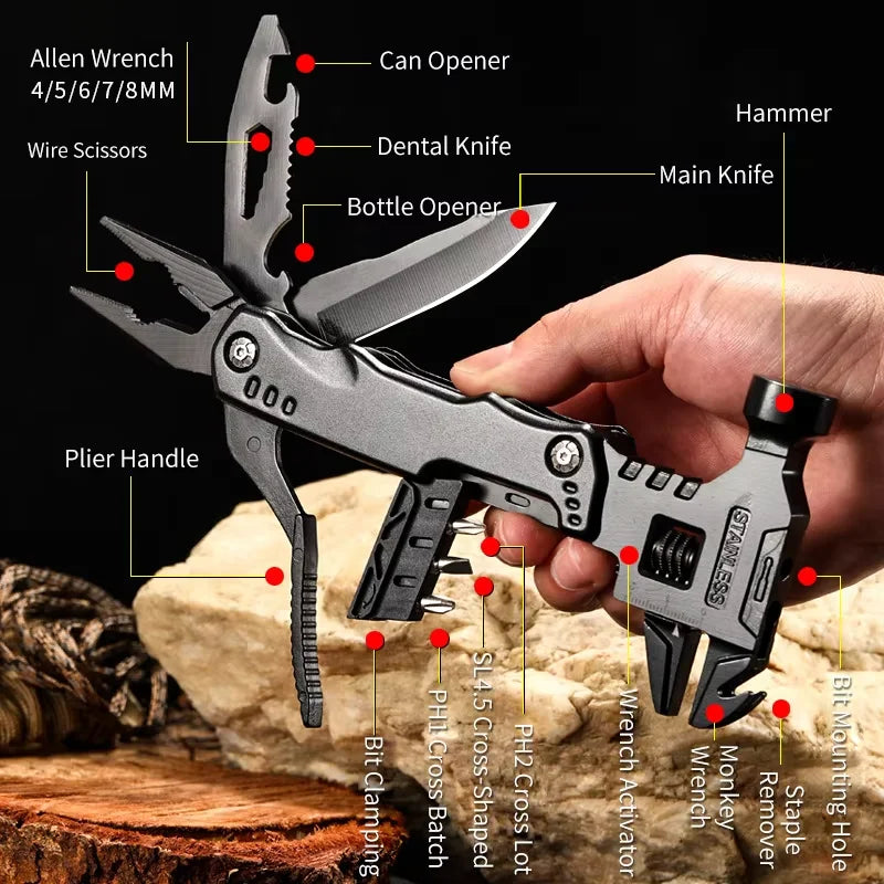 Nueva llave multifuncional, martillo, cuchillo, alicates, herramienta de supervivencia para acampar al aire libre, herramienta de ahorro de trabajo, cuchillo multiherramienta de acero inoxidable