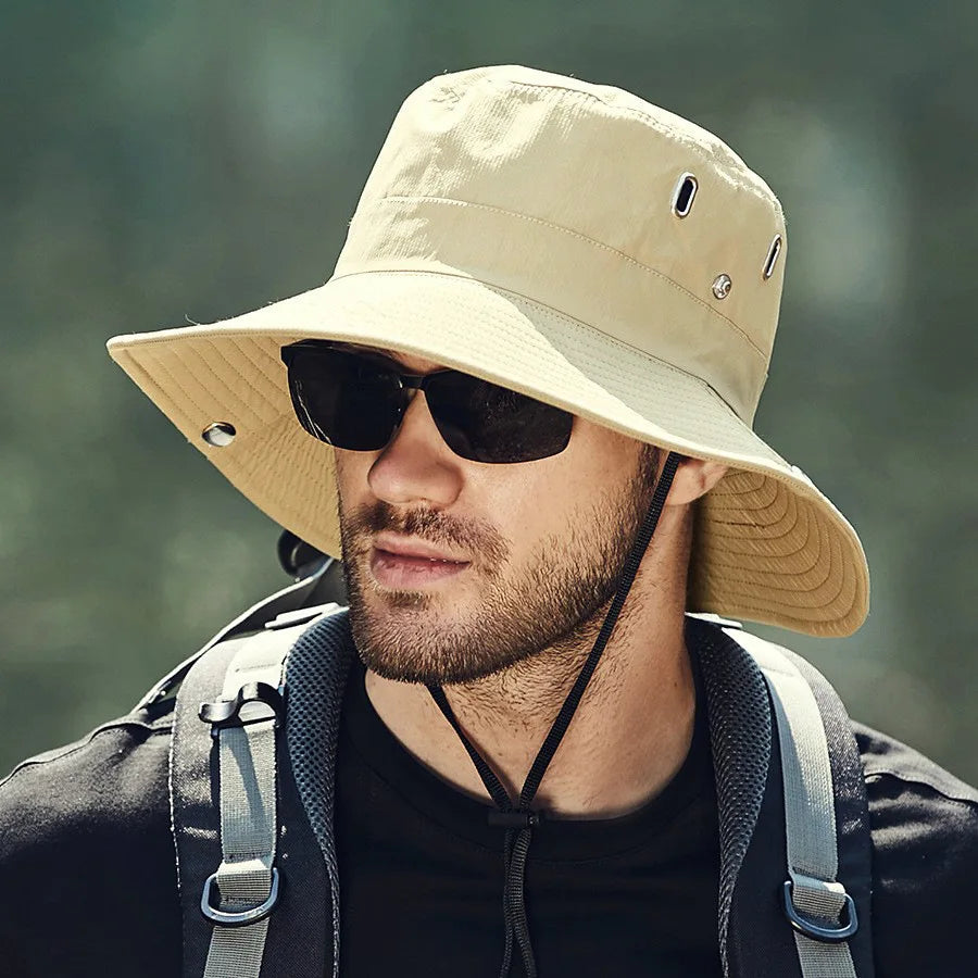 Sombrero de pescador de ala ancha y grande para hombre, gorra impermeable con protección UV para el sol, senderismo, pesca, escalada, sombreros de cubo de Safari de gran tamaño, verano