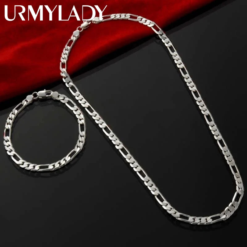 Noble nuevo llega Plata de Ley 925 cadena de 4MM para hombres mujeres pulsera collar conjunto de joyerÃa señora regalos de Navidad encantos boda