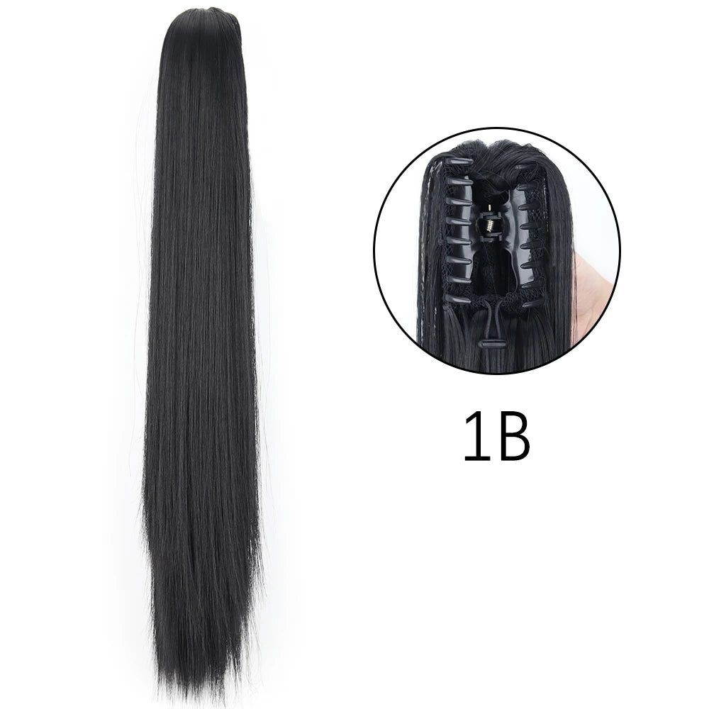 Extensiones de cabello de cola de caballo con Clip de garra larga y recta sintética, pieza de cabello de cola de caballo resistente al calor de 24 pulgadas para mujer, fiesta diaria