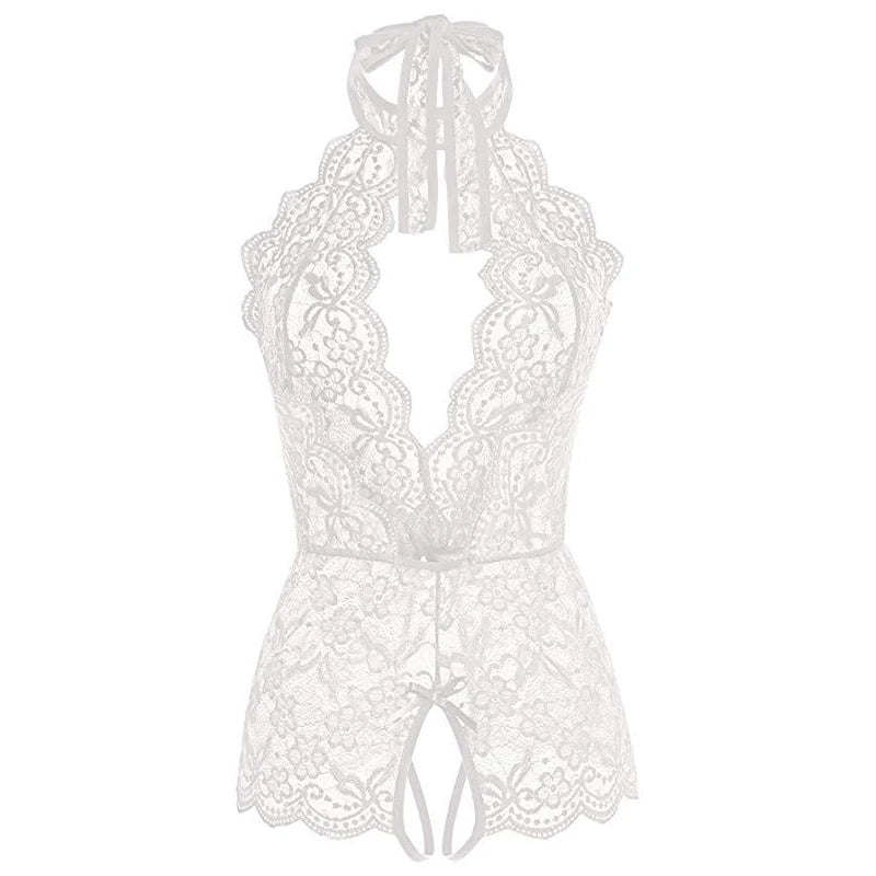 LencerÃa erótica para mujer, Body de peluche transparente de encaje, disfraz Porno para mujer, escote en V profundo, entrepierna abierta, muñeca bebé, falda Sexy, ropa interior