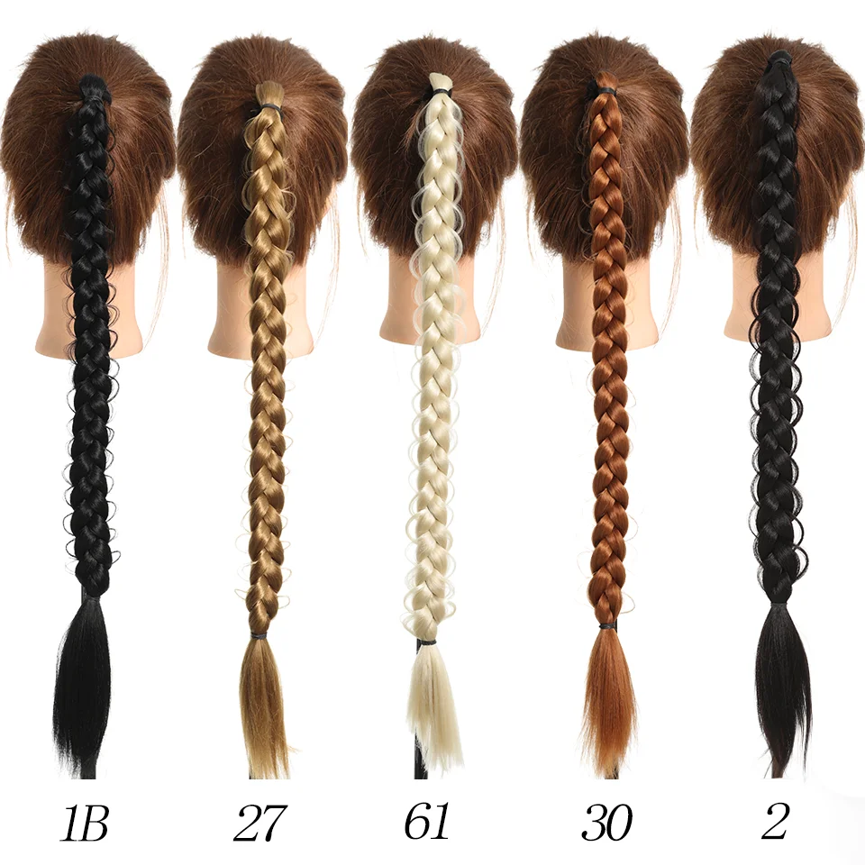 Extensiones de cabello de cola de caballo trenzadas de largo sintético de 24 pulgadas para mujer, accesorios para el cabello de fibra de alta temperatura