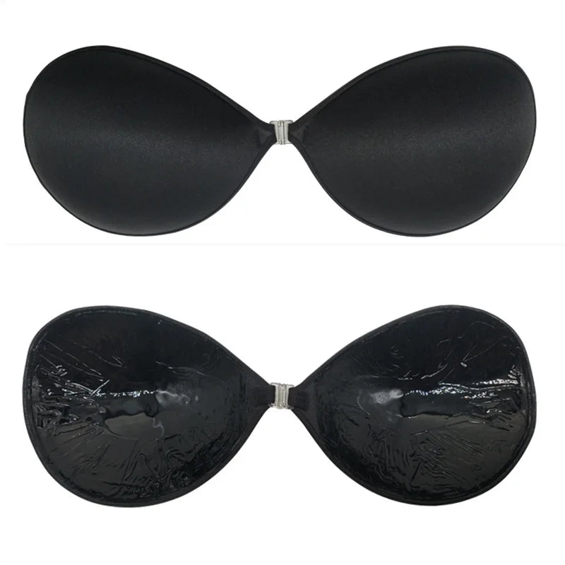 Sujetador Push Up Invisible para mujer, autoadhesivo de silicona, cierre frontal, piel negra pegajosa, sin espalda, sin tirantes, sin costuras