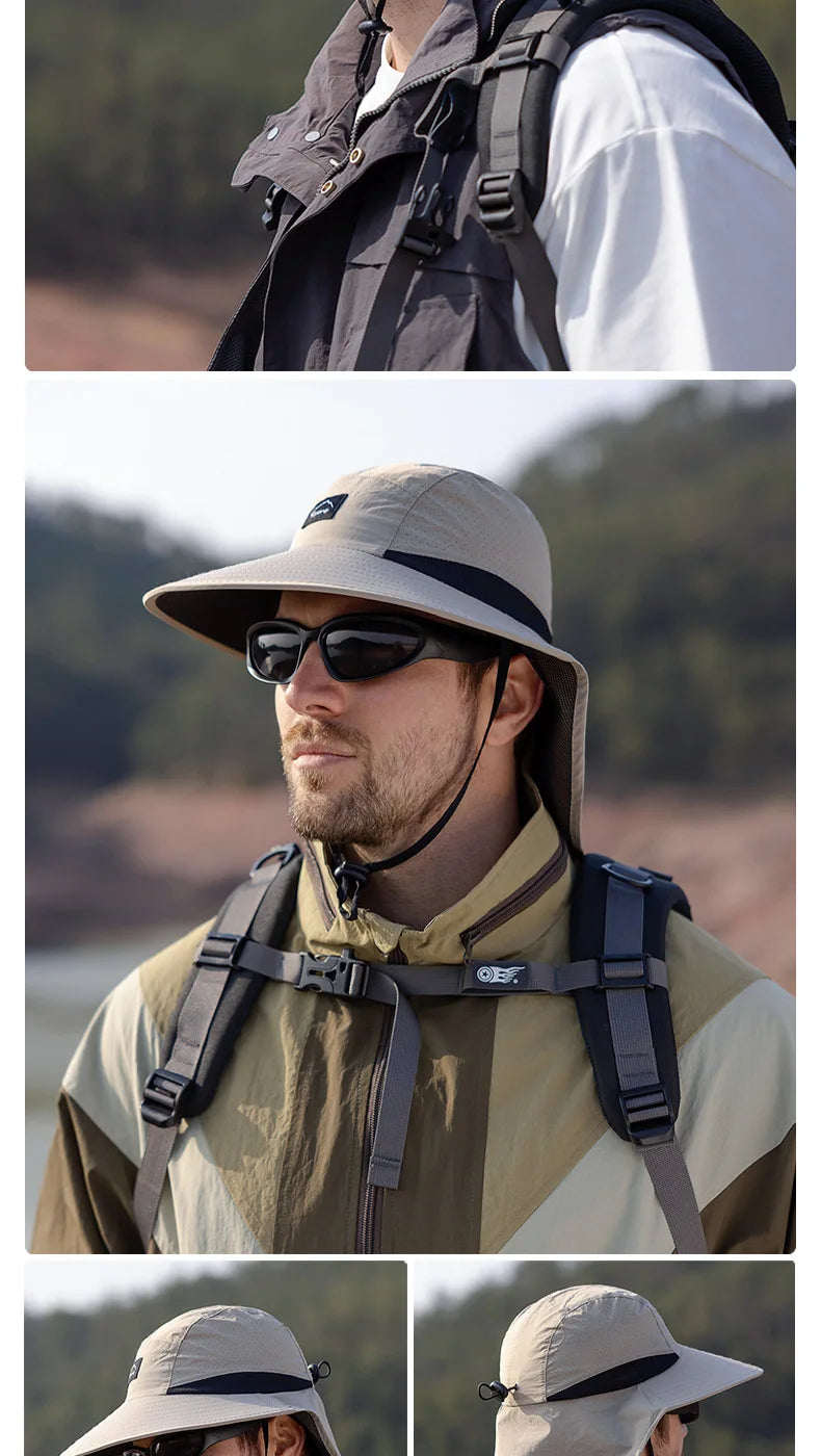 Sombreros de pescador resistentes al agua para hombre, sombrero de cubo de ala ancha transpirable con chal, protección solar UV, senderismo al aire libre, pesca, Verano