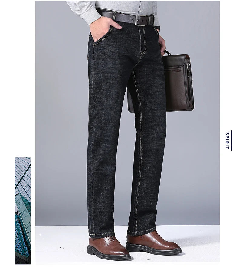 Nuevos pantalones ligeros de lujo elásticos ajustados para hombre, cómodos y suaves pantalones vaqueros informales rectos a la moda de negocios, ropa de marca masculina