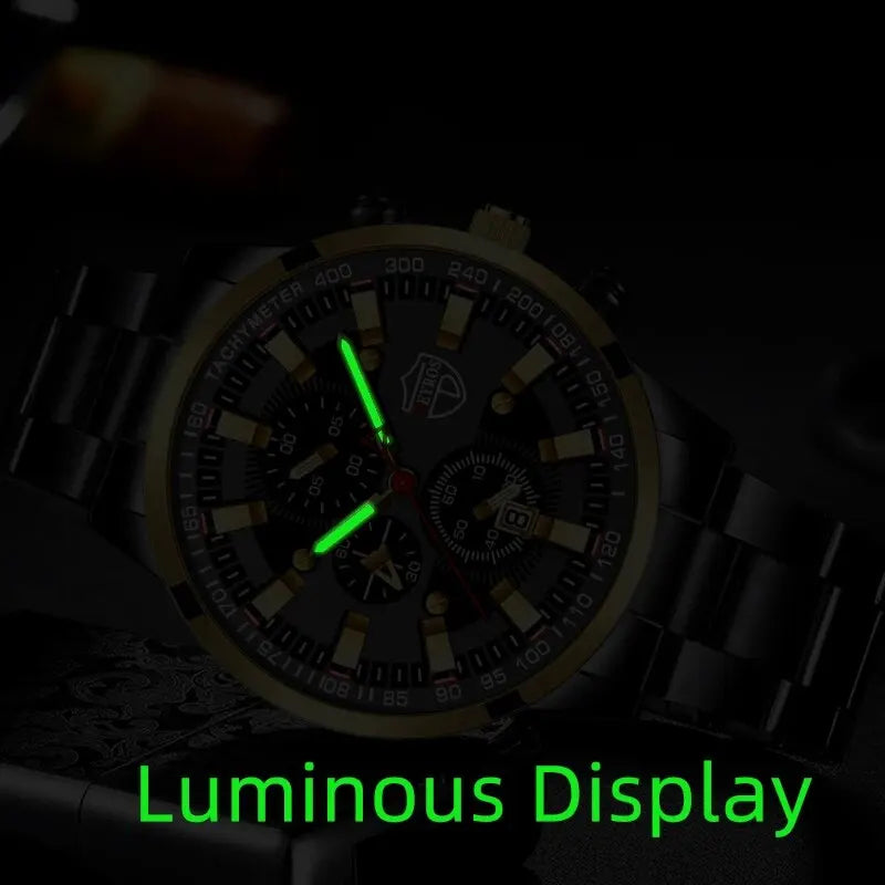 Reloj de cuarzo con banda de acero Digital con aguja dorada para hombre, informal, de lujo, con calendario, diseñado para hombres exitosos, clásico