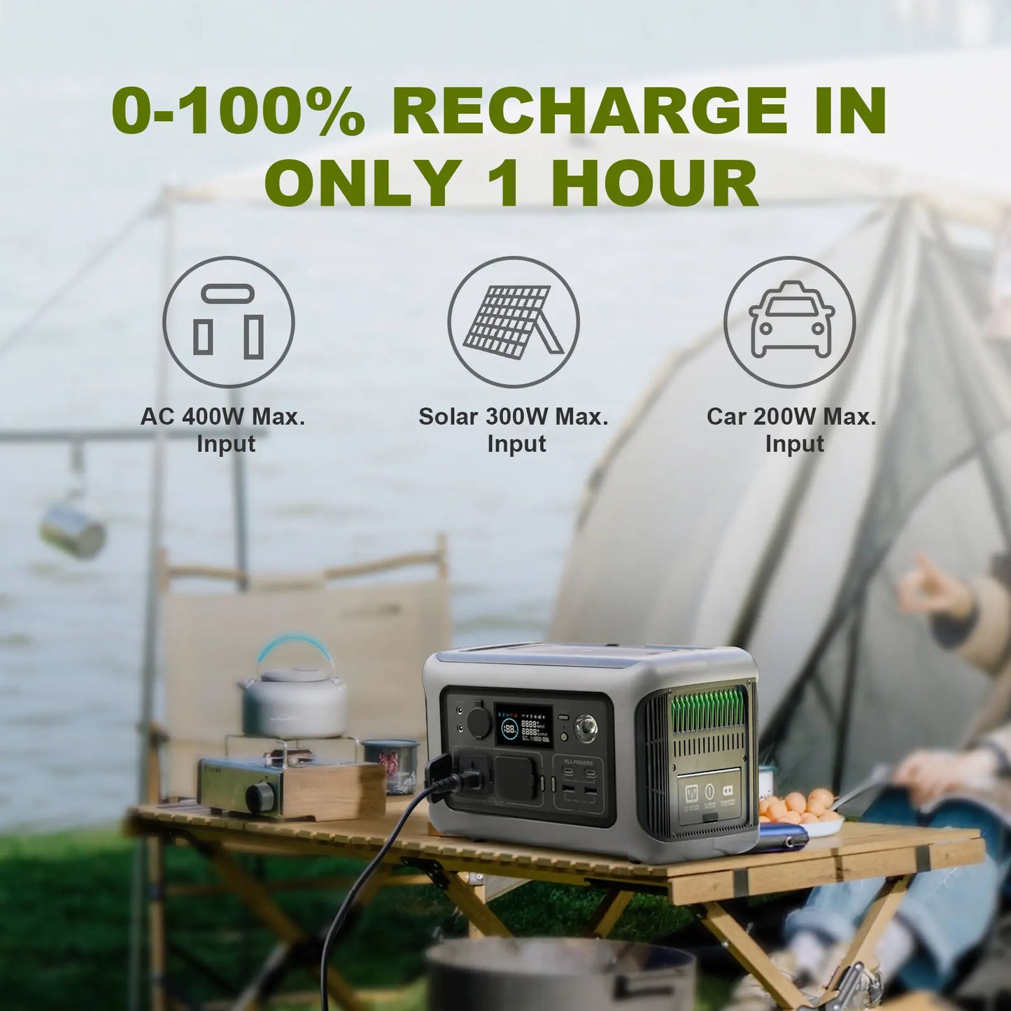 Estación de energÃa portátil ALLPOWERS R600 con panel solar (opcional), baterÃa LiFePO4 de 29Wh y 600W para respaldo en el hogar, camping al aire libre, RV