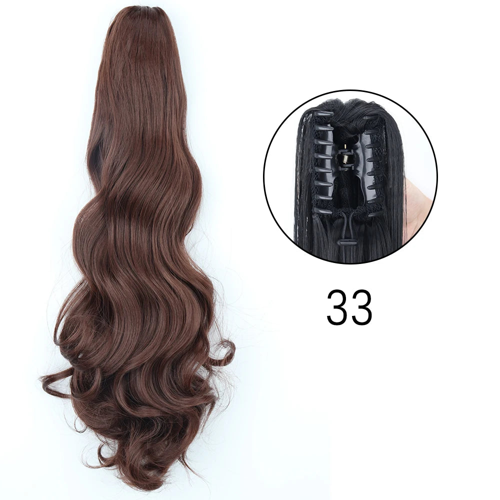 Extensiones de cabello de cola de caballo con Clip de garra larga y recta sintética, pieza de cabello de cola de caballo resistente al calor de 24 pulgadas para mujer, fiesta diaria