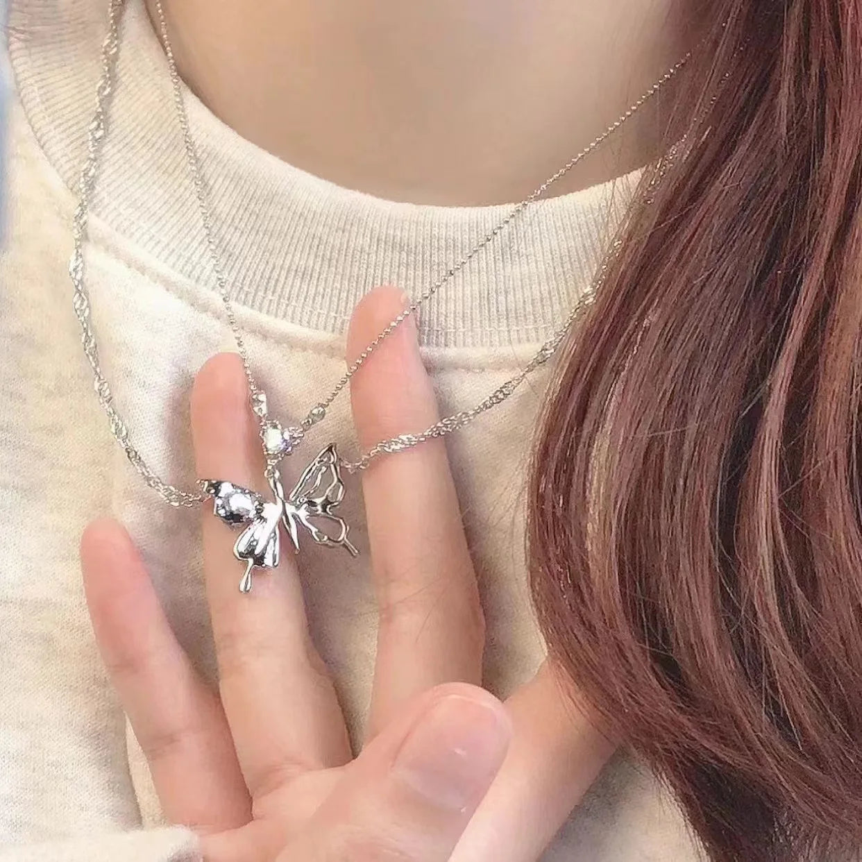 Collar de mariposa de plata para mujer, collar con colgante de circón de cristal para mujer y niña, collar de cadena de cristal, joyerÃa de fiesta