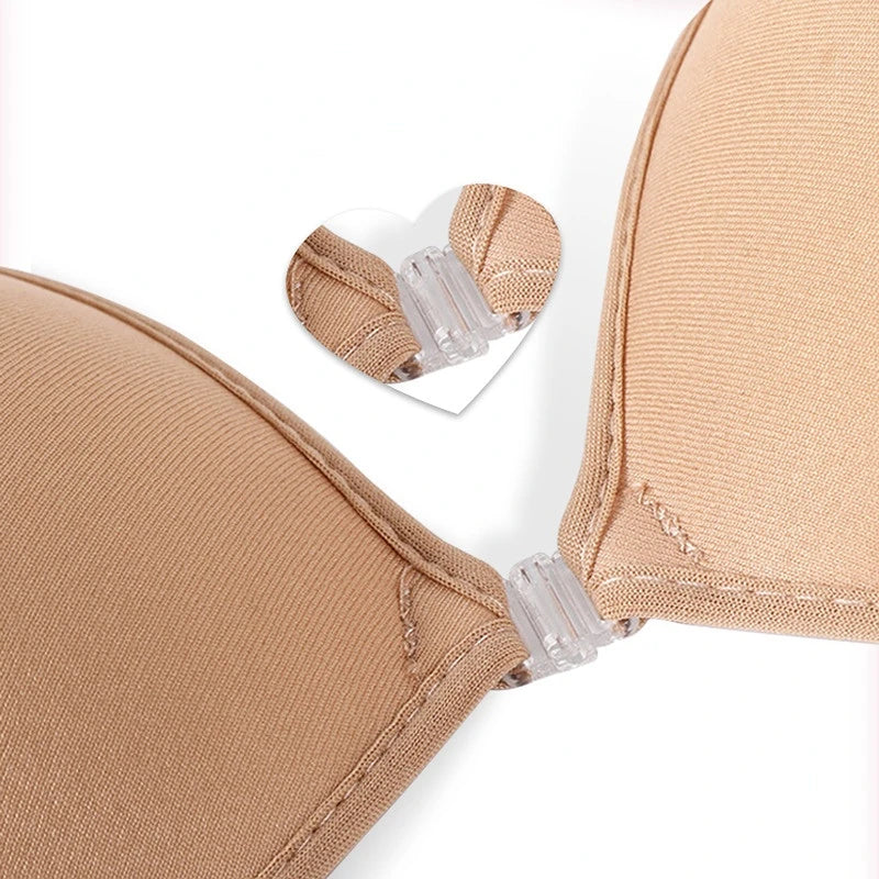Sujetador Push Up Invisible para mujer, autoadhesivo de silicona, cierre frontal, piel negra pegajosa, sin espalda, sin tirantes, sin costuras