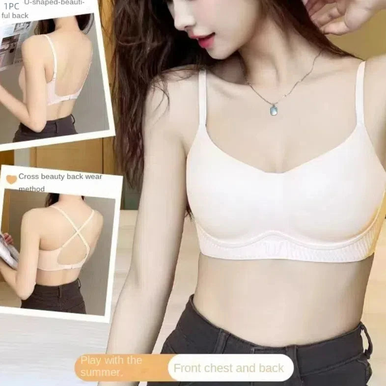Sujetador suave sin costuras con escote en V profundo para mujer, sostén antiflacidez a prueba de golpes, sin rastro, parte de atrás bonita, ropa interior push-up