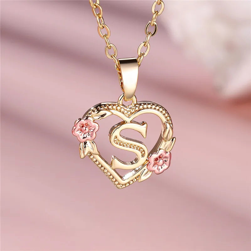 Collar con colgante de flor y letra de A-Z para mujer, Color oro amarillo, joyerÃa de boda, regalo para mujer