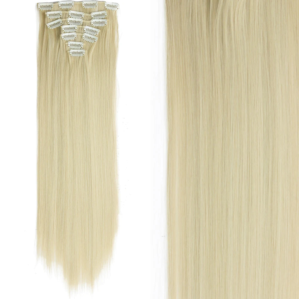 7 unids/set 16 Clips extensión de cabello negro largo liso pelo Natural Ombre peluca fibra resistente al calor para peinado de mujer