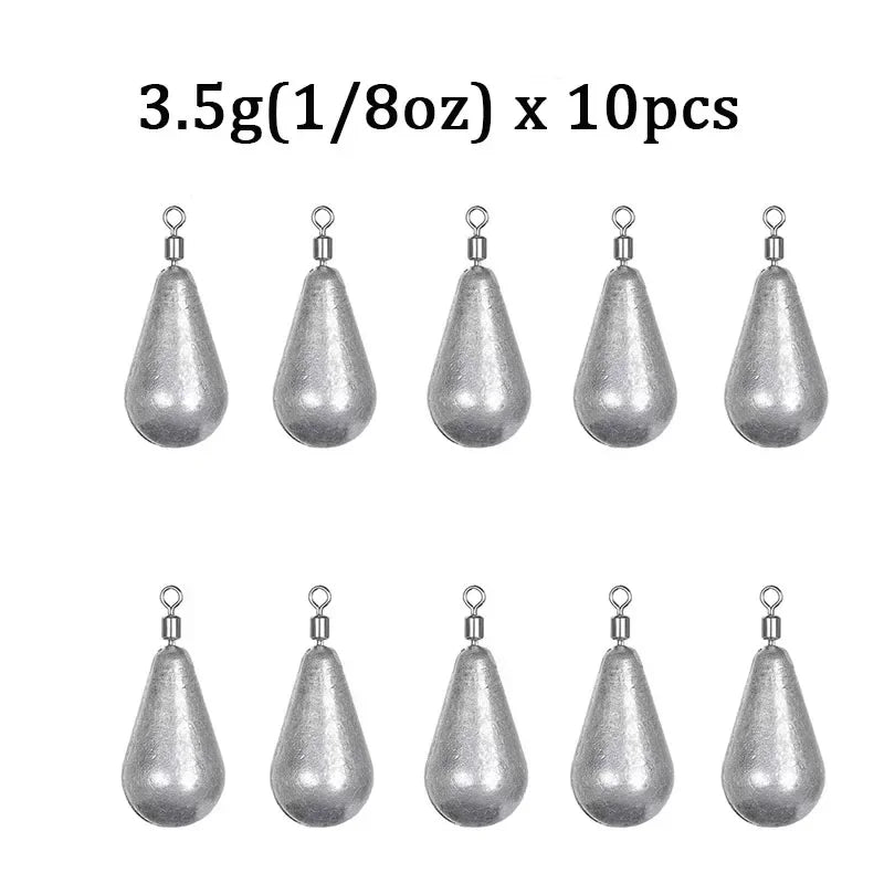 10 unids/lote, plomos de peso para pesca, 3,5g, 5g, 7g, 10g, 14g, cebo suave, accesorios para aparejos de pesca de lubina, conector de gancho de plomos de lÃnea