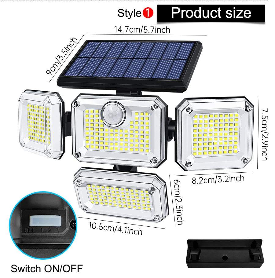 122/333LED luces solares Sensor de movimiento al aire libre inducción humana 3 modos IP65 impermeable energÃÂa Solar garaje patio lámpara de pared del pasillo