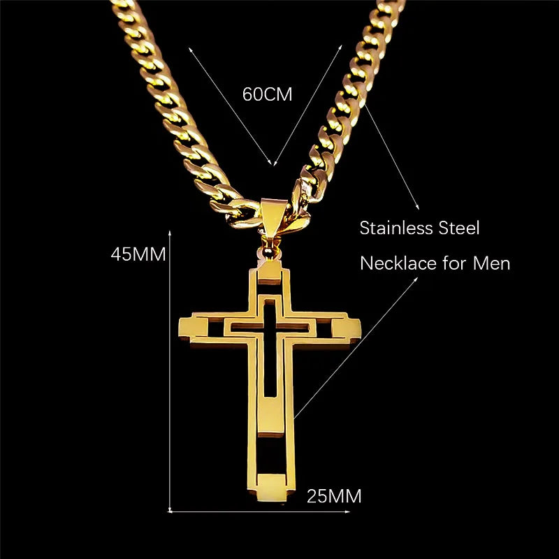 Collares de cadena de acero inoxidable con cruz de Hip Hop, collar con colgante largo de Color dorado para mujeres/hombres, joyerÃÂa para hombre N6055S05 2024