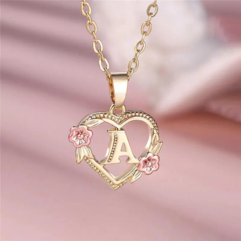 Collar con colgante de flor y letra de A-Z para mujer, Color oro amarillo, joyerÃa de boda, regalo para mujer