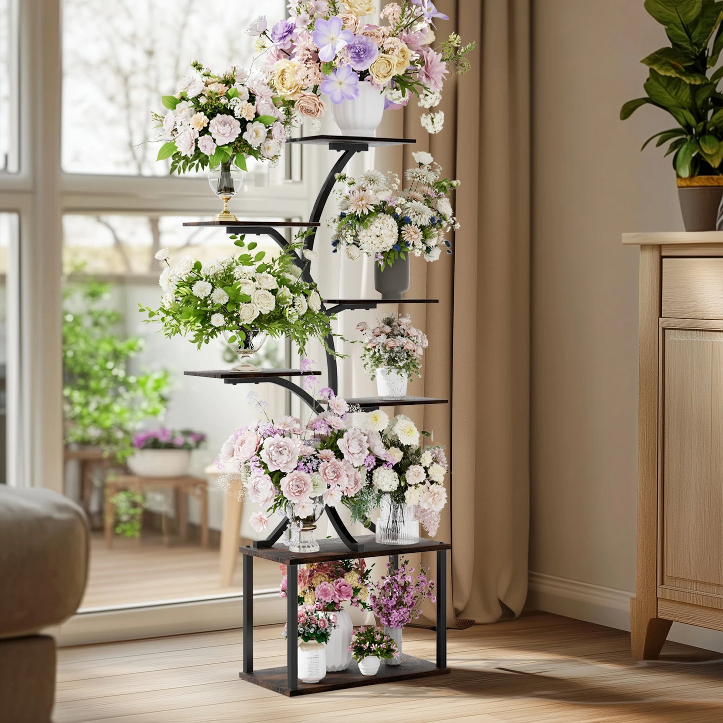 Soporte para plantas multicapa, soporte para plantas en forma de árbol de estilo Industrial, estante de exhibición, soporte para flores de esquina para maceteros de jardín, interior