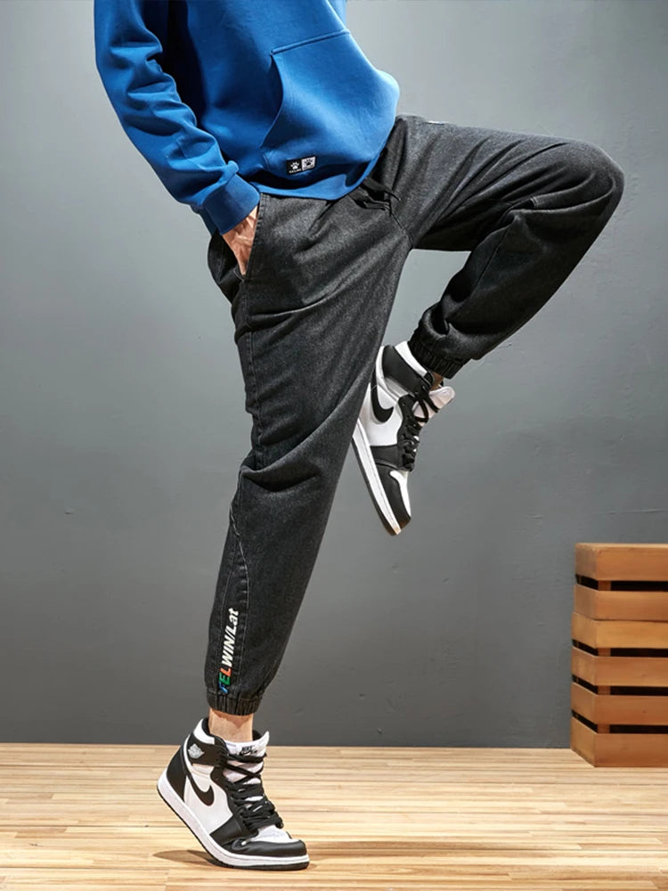 Pantalones vaqueros para correr de talla grande para hombre, ropa de calle 6XL 7XL 8XL, pantalones Cargo de mezclilla informales en negro y azul, pantalones vaqueros cónicos de algodón elásticos, pantalones holgados