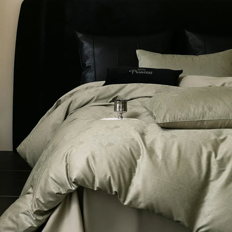Nuevos juegos de cama de lujo 2025 100% algodón: fibra larga, alta densidad, jacquard satinado, cama de 1,5 m/1,8 m