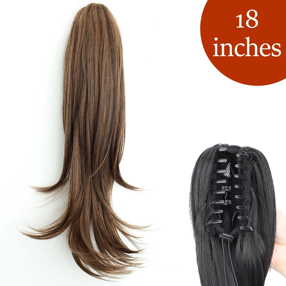 Extensiones de cabello de cola de caballo con Clip de garra larga y recta sintética, pieza de cabello de cola de caballo resistente al calor de 24 pulgadas para mujer, fiesta diaria