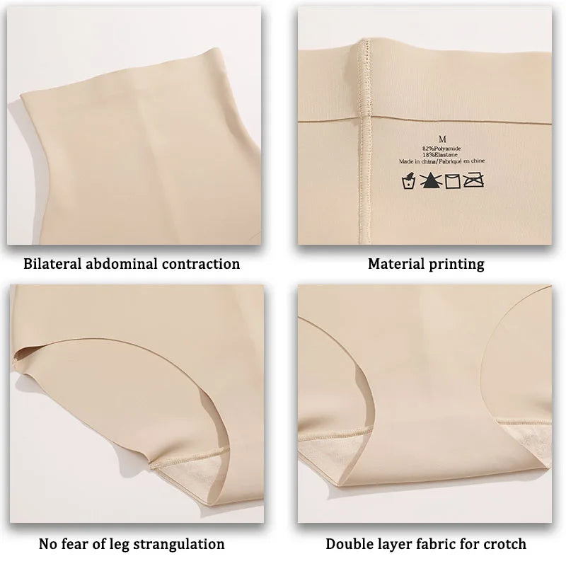 FINETOO, 1 unidad, 2024, nueva ropa interior ajustada de cintura alta para el vientre, ropa interior de seda helada para mujer, pantalones ajustados posparto finos sin costuras con forma de vientre