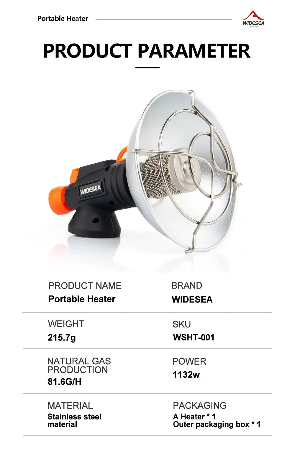 Calentador de Camping Widesea, chimenea portátil de acero inoxidable para invierno, estufa al aire libre, quemador de Gas para senderismo, equipo de supervivencia de calefacción