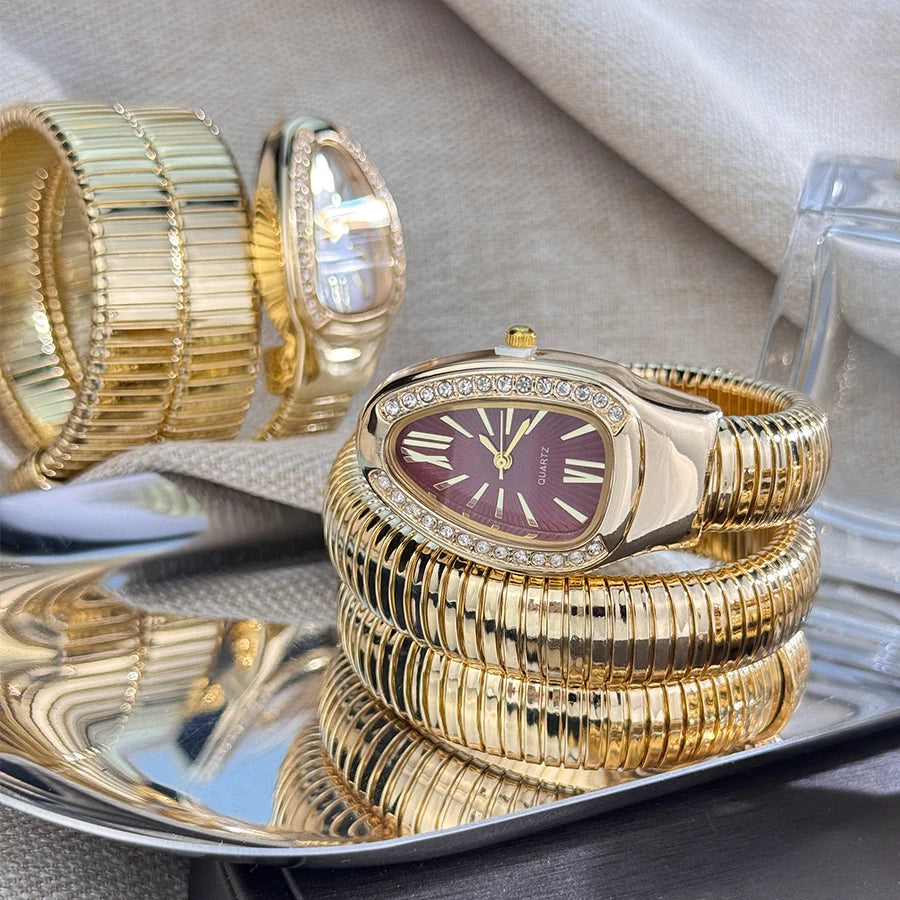 Reloj de aleación serpentina de alta calidad a la moda para mujer con caja de diamantes Reloj de pulsera de cuarzo de alta calidad estilo famoso
