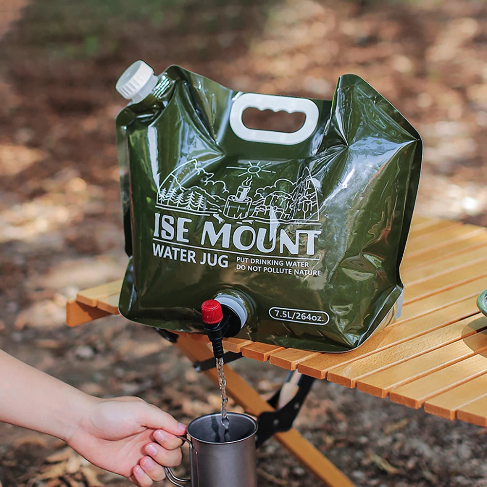TARKA-bolsa de agua plegable para acampar, 7,5l, bolsa de agua portátil para exteriores, jarra de agua, cubo de agua con válvula de agua para Picnic, campamento y escalada