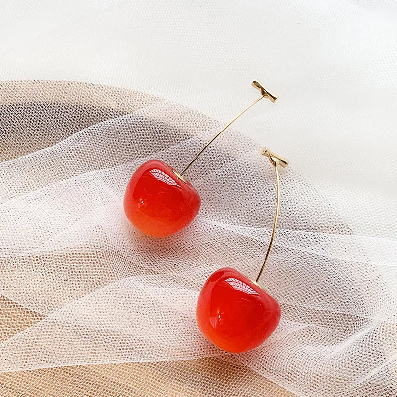 Pendientes de cereza roja dulce para mujer, pendientes colgantes con diseño de fruta delicada a la moda, joyerÃa coreana para fiesta de boda, regalo