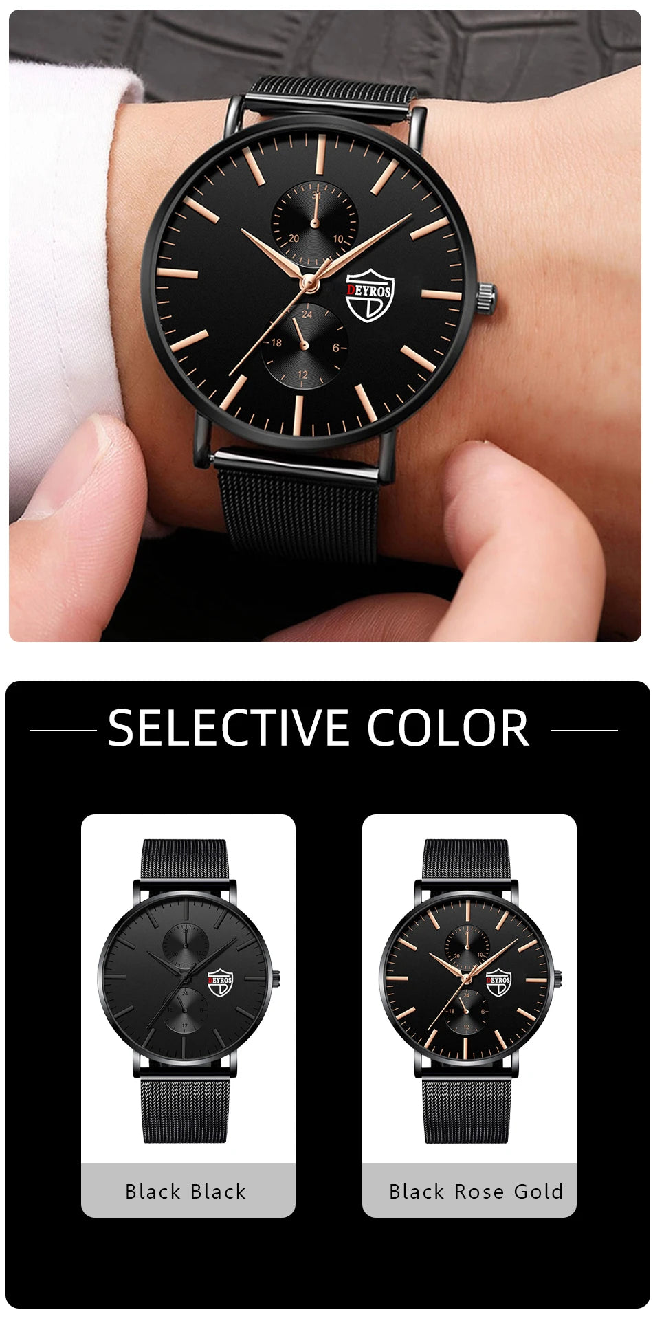 Reloj de pulsera de cuarzo de moda ultra fino para hombre reloj de pulsera de cuarzo de lujo negro de malla de acero inoxidable reloj de hombre