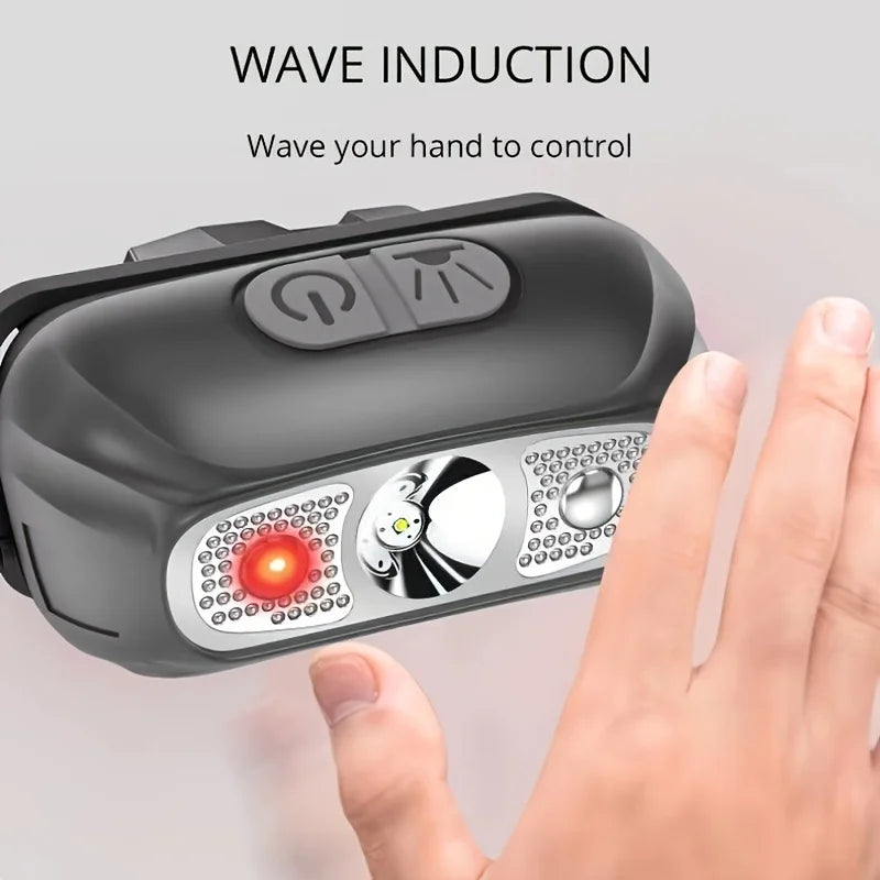 Potente linterna frontal con Sensor LED, luz fuerte, Mini linterna recargable por USB, luz frontal portátil para búsqueda de acampada