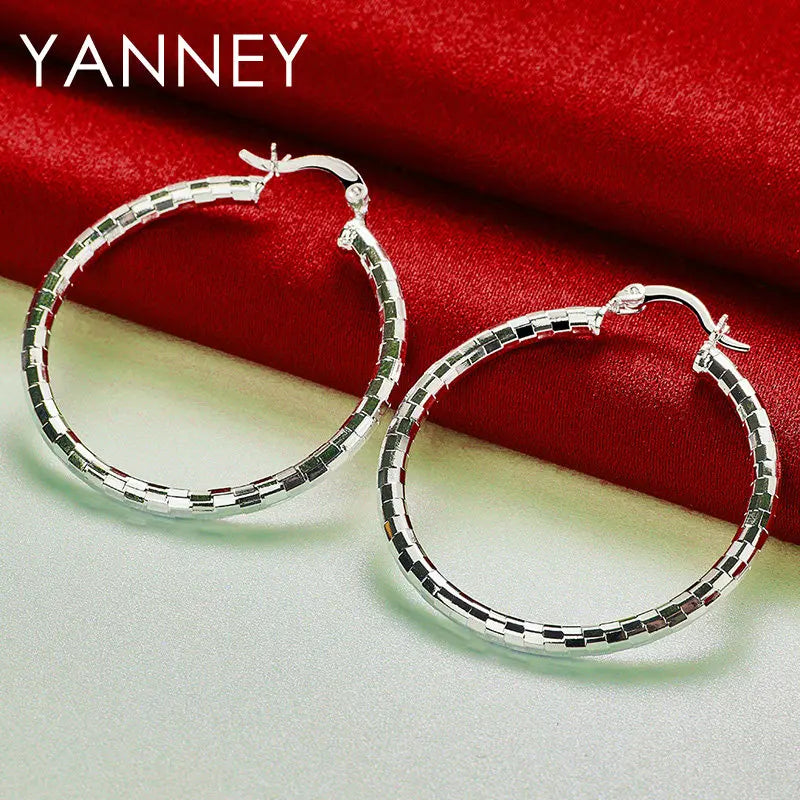 Nuevos pendientes redondos finos de Plata de Ley 925 de 40MM para mujer, abalorio, regalo de compromiso de boda, accesorios de joyería de moda