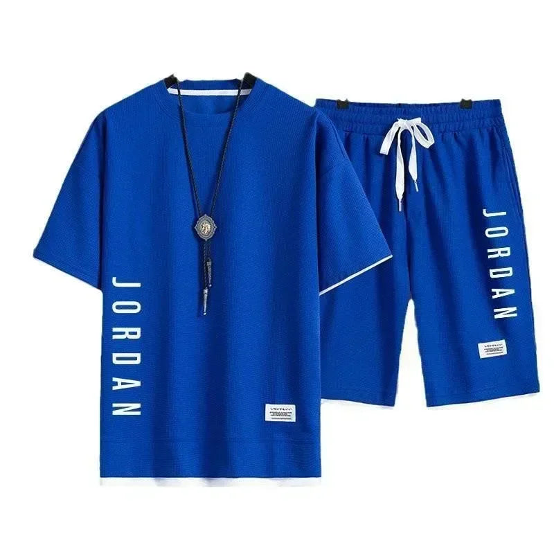 2025 Conjunto elegante de camiseta y pantalones cortos informales para hombre, traje deportivo, conjunto de gofres de verano suelto y cómodo para hombre