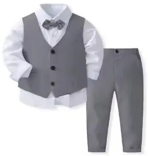 Trajes de caballero disfraz de cumpleaños para niños primavera otoño conjunto de ropa de Boutique chaleco sólido traje niños ropa Formal de algodón