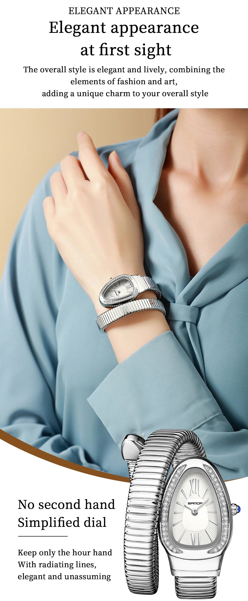 SANDA, superventas, 1151 reloj de mujer de gama alta con incrustaciones de diamantes en forma de serpiente, reloj de cuarzo de lujo ligero con temperamento Retro para mujer