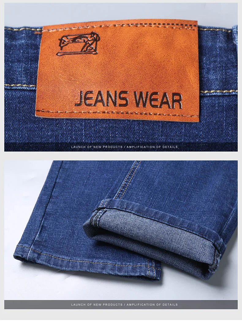 Nuevos pantalones ligeros de lujo elásticos ajustados para hombre, cómodos y suaves pantalones vaqueros informales rectos a la moda de negocios, ropa de marca masculina