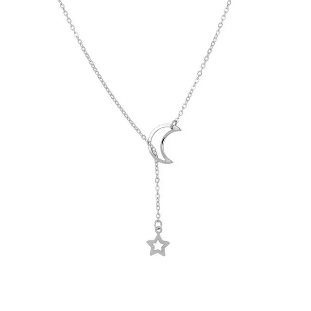 Nuevo Simple Luna estrella colgante gargantilla collar Simple Color oro aleación encanto cadena Collares collar para mujer joyerÃa de fiesta