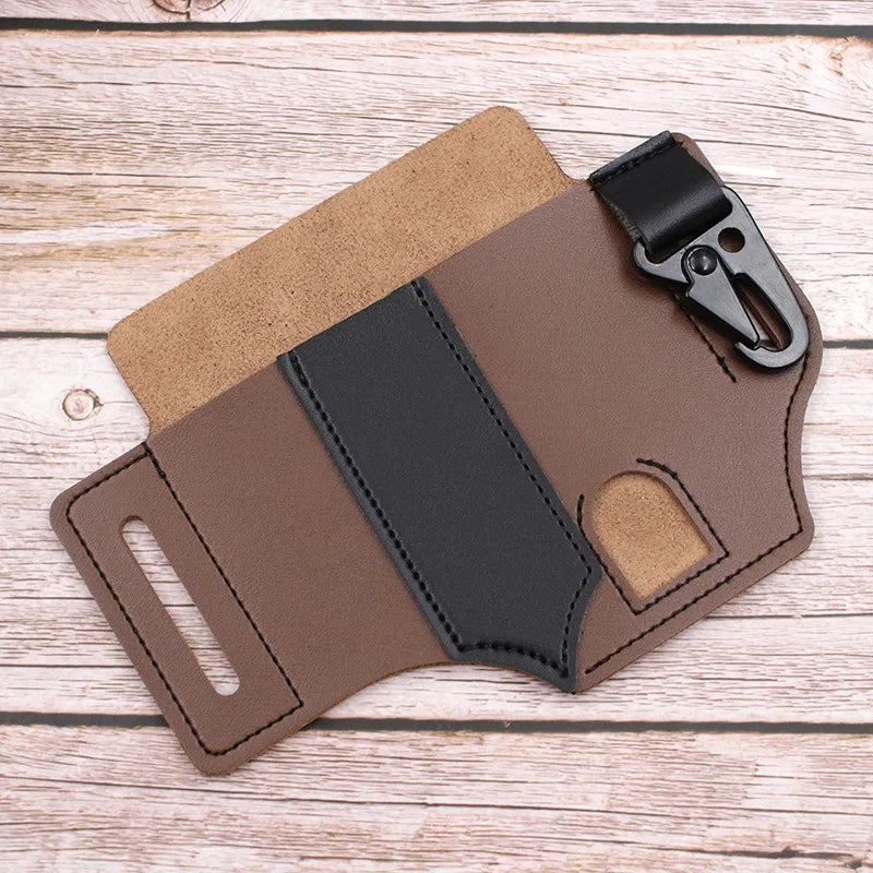 Bolsillo multifuncional para herramientas, Funda de cuero para linterna, resistente al desgaste, duradera, para deportes de acampada al aire libre