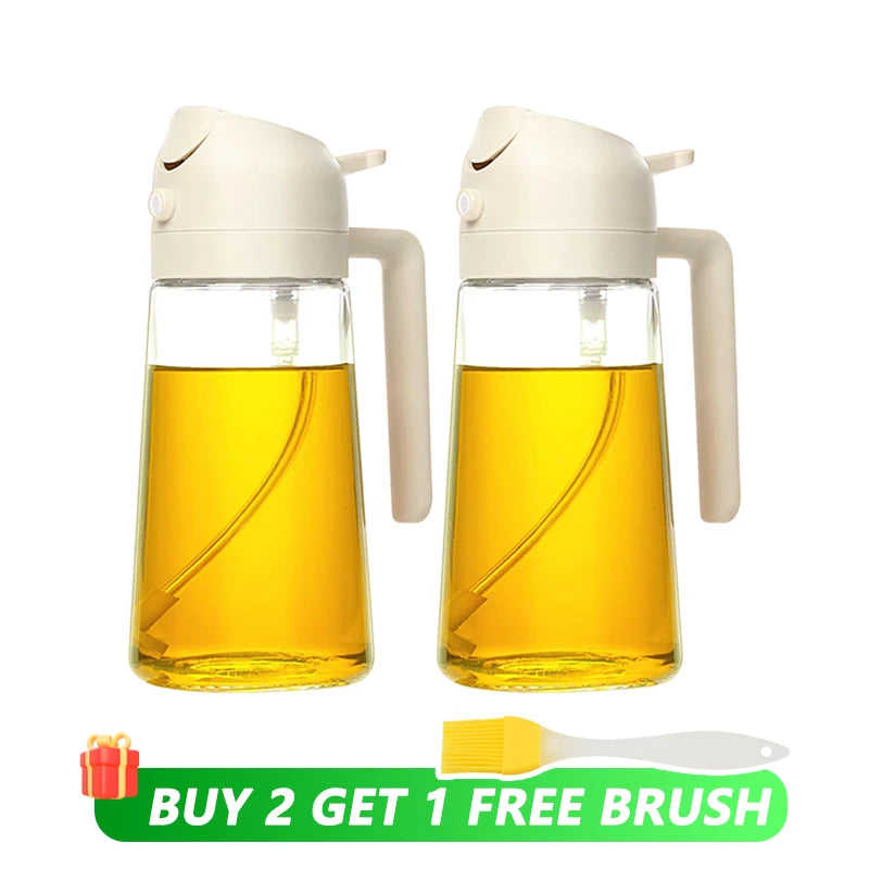 Botella vacía de aceite de 500mL, pulverizador y vertedor 2 en 1, contenedor de aceite de plástico, dispensador de aceite de cocina, vaporizador, vinagrera para acampar y barbacoa