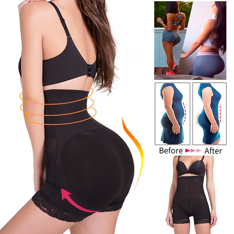 Entrenador de cintura alta, levantador de glúteos con bragas de Control acolchadas, ropa interior adelgazante, moldeadores de barriga, corsé moldeador