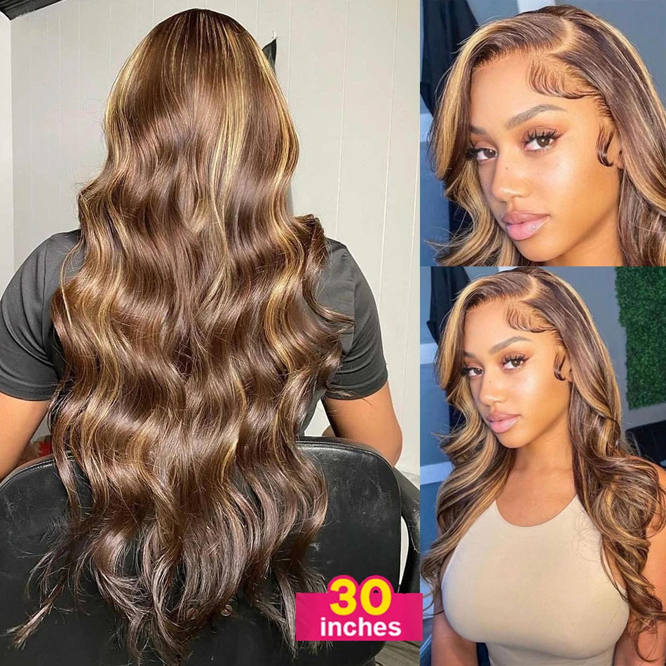 Peluca resaltada 100% cabello humano 13x6 Hd peluca Frontal de encaje 13x4 rubio miel cuerpo onda de encaje pelucas delanteras sin pegamento para mujer brasileña