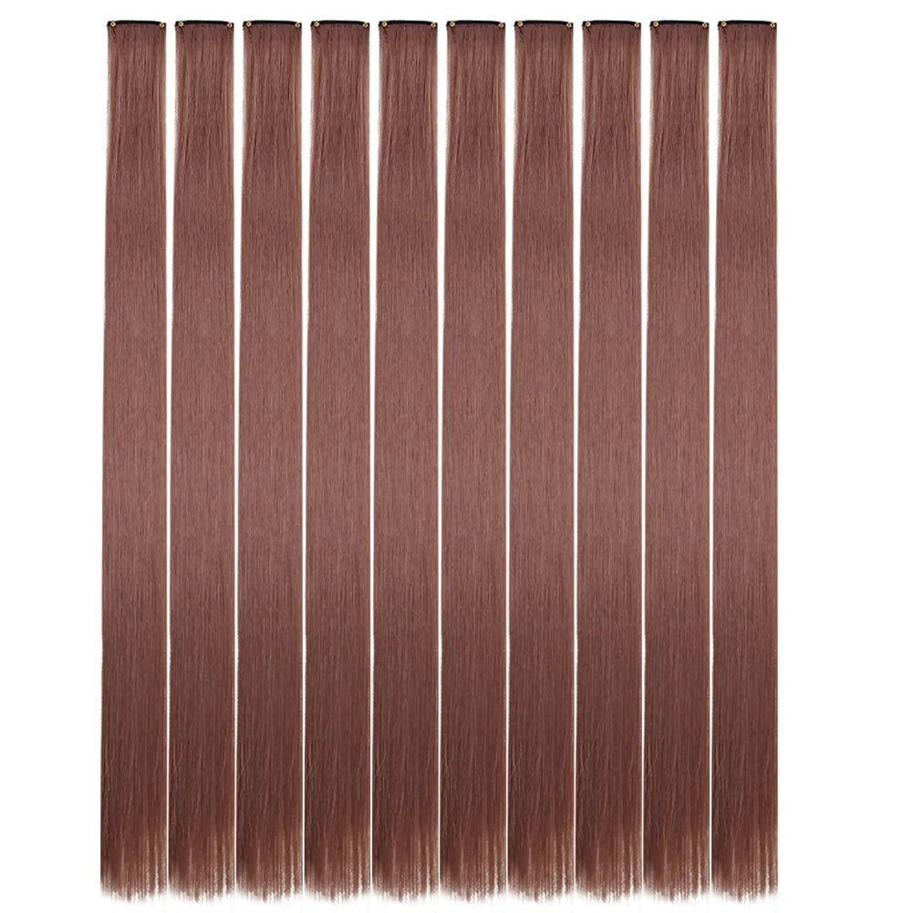 10 unids/pack de extensiones de cabello con Clip para fiesta de colores para niñas, postizos sintéticos de pelo liso de 22 pulgadas de colores Omber
